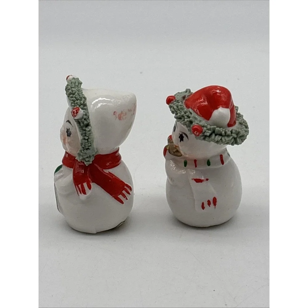 Vintage Christmas Snowmen Couple Spaghetti String 1940s Figurines UCCC Taiwan